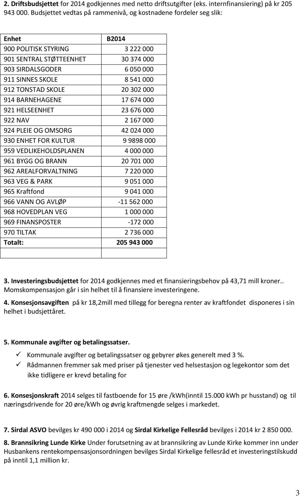 912 TONSTAD SKOLE 20 302 000 914 BARNEHAGENE 17 674 000 921 HELSEENHET 23 676 000 922 NAV 2 167 000 924 PLEIE OG OMSORG 42 024 000 930 ENHET FOR KULTUR 9 9898 000 959 VEDLIKEHOLDSPLANEN 4 000 000 961