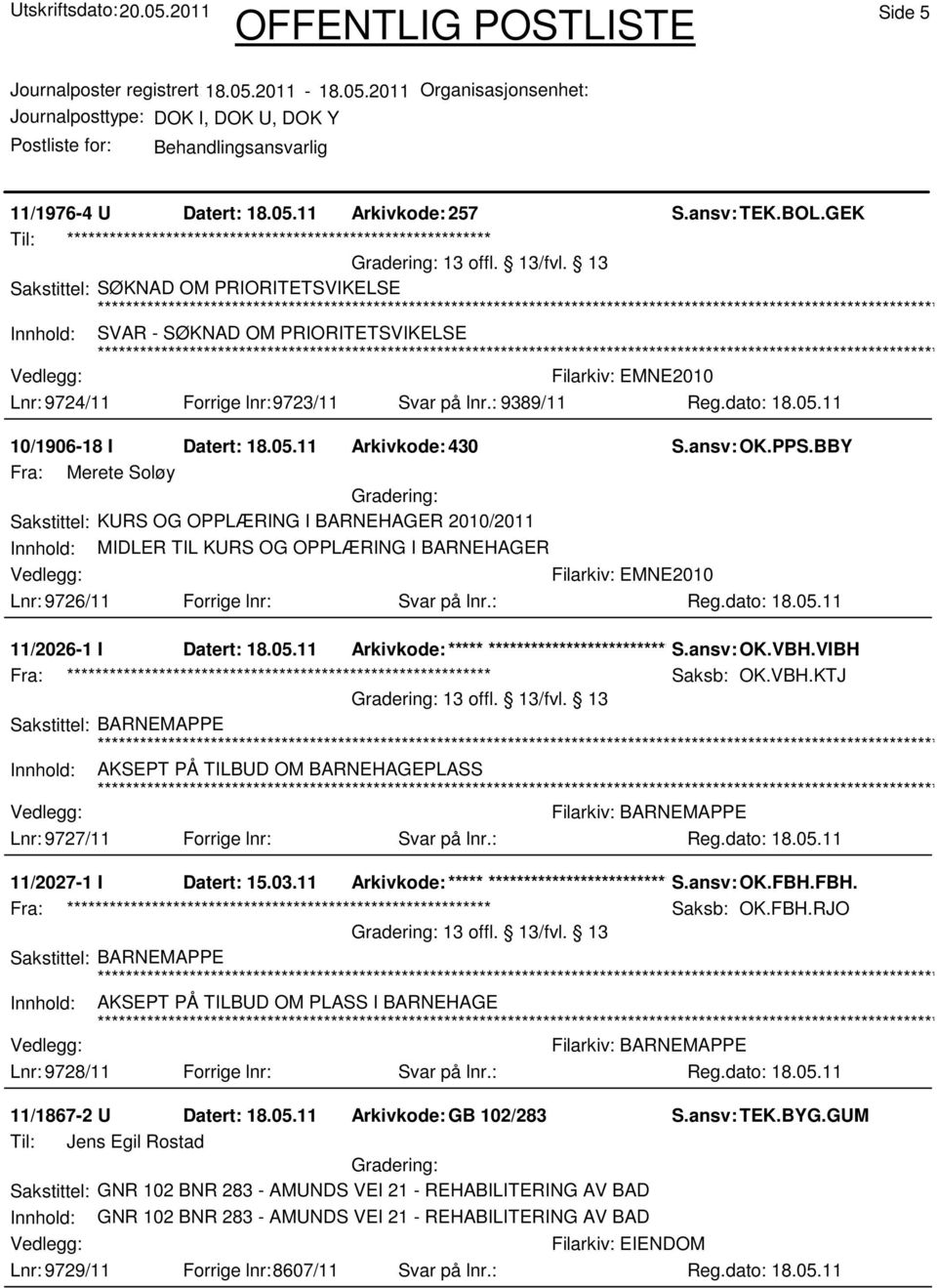 : 9389/11 10/1906-18 I Datert: 18.05.11 Arkivkode:430 S.ansv: OK.PPS.