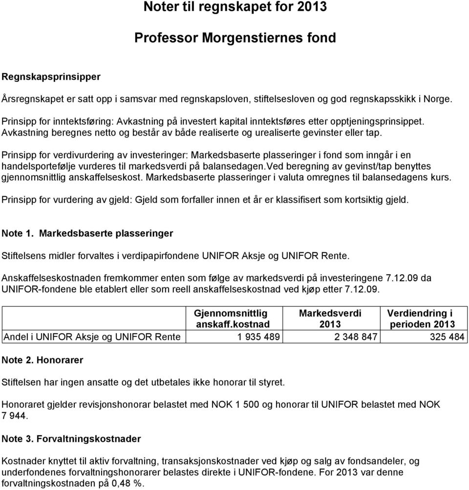 Prinsipp for verdivurdering av investeringer: Markedsbaserte plasseringer i fond som inngår i en handelsportefølje vurderes til markedsverdi på balansedagen.