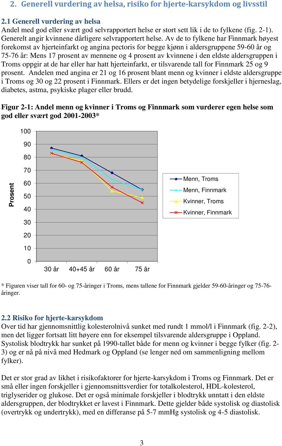 Av de to fylkene har Finnmark høyest forekomst av hjerteinfarkt og angina pectoris for begge kjønn i aldersgruppene 59-6 år og 75-76 år: Mens 17 prosent av mennene og 4 prosent av kvinnene i den
