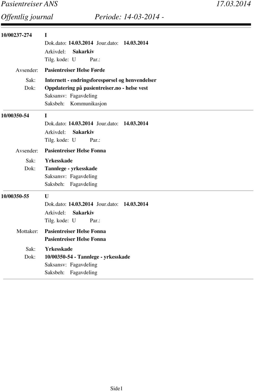 no - helse vest Saksbeh: Kommunikasjon 10/00350-54 I Pasientreiser Helse Fonna