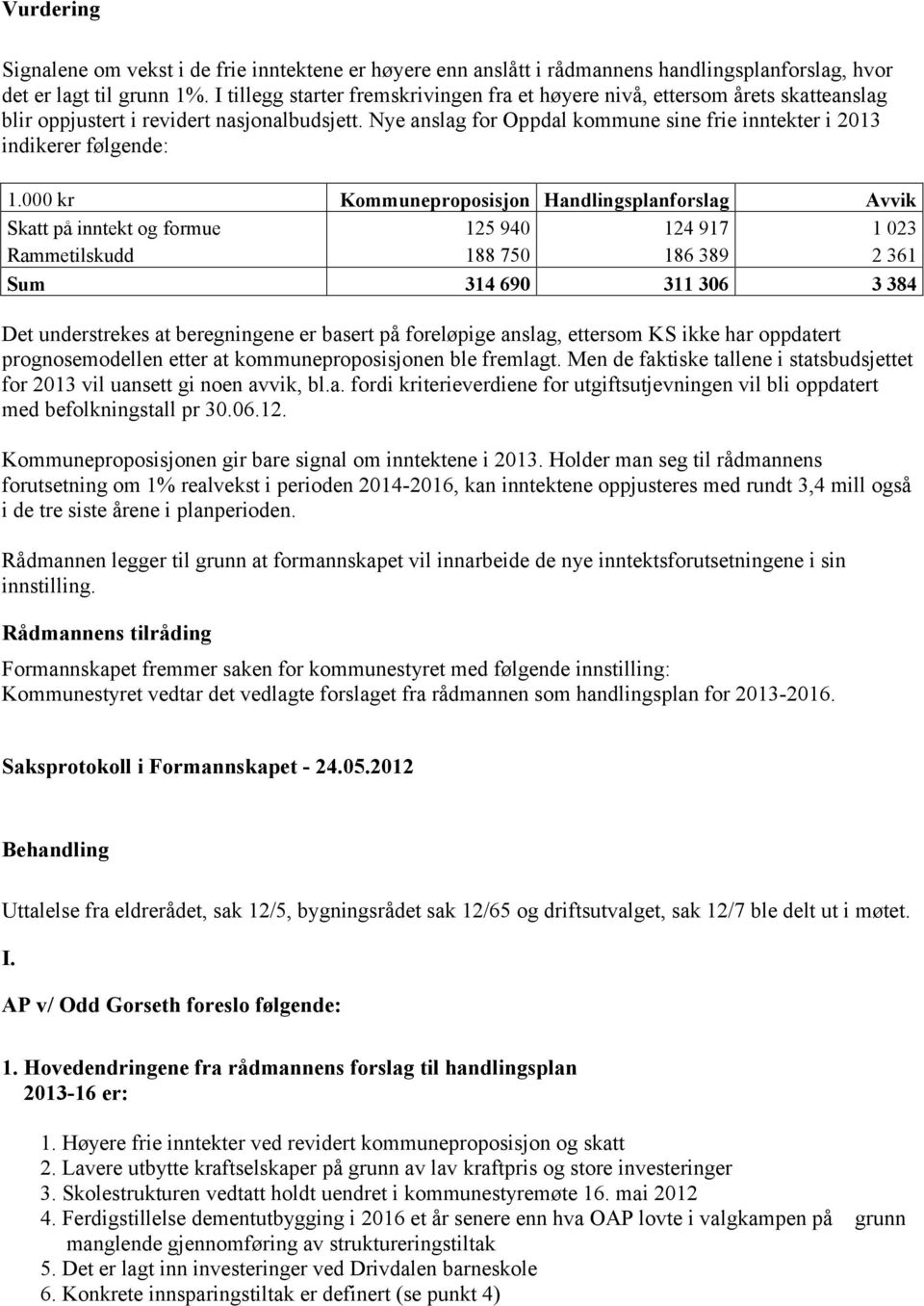 Nye anslag for Oppdal kommune sine frie inntekter i 2013 indikerer følgende: 1.