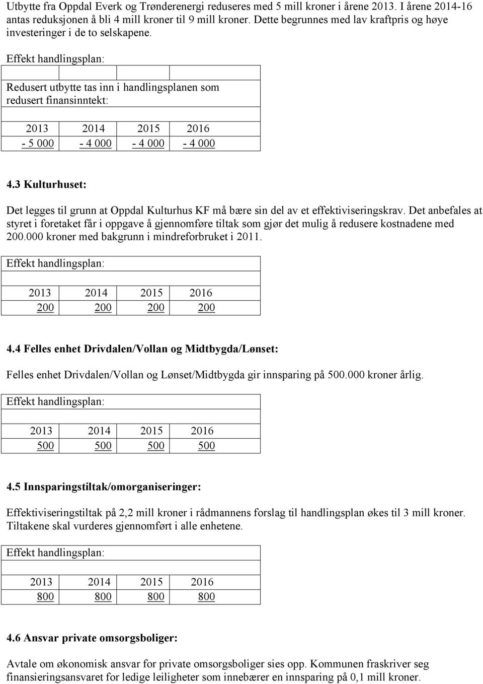 3 Kulturhuset: Det legges til grunn at Oppdal Kulturhus KF må bære sin del av et effektiviseringskrav.