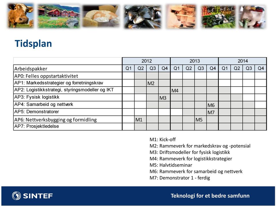 Demonstratorer M7 AP6: Nettverksbygging og formidling M1 M5 AP7: Prosjektledelse M1: Kick off M2: Rammeverk for markedskrav og potensial