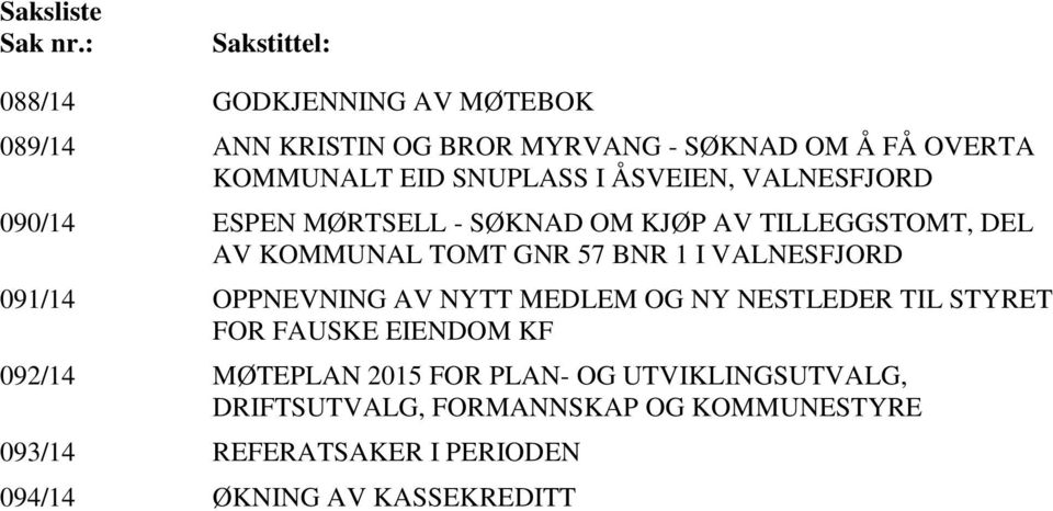 I ÅSVEIEN, VALNESFJORD 090/14 ESPEN MØRTSELL - SØKNAD OM KJØP AV TILLEGGSTOMT, DEL AV KOMMUNAL TOMT GNR 57 BNR 1 I VALNESFJORD