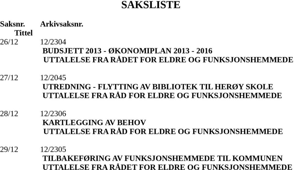 27/12 12/2045 UTREDNING - FLYTTING AV BIBLIOTEK TIL HERØY SKOLE UTTALELSE FRA RÅD FOR ELDRE OG FUNKSJONSHEMMEDE