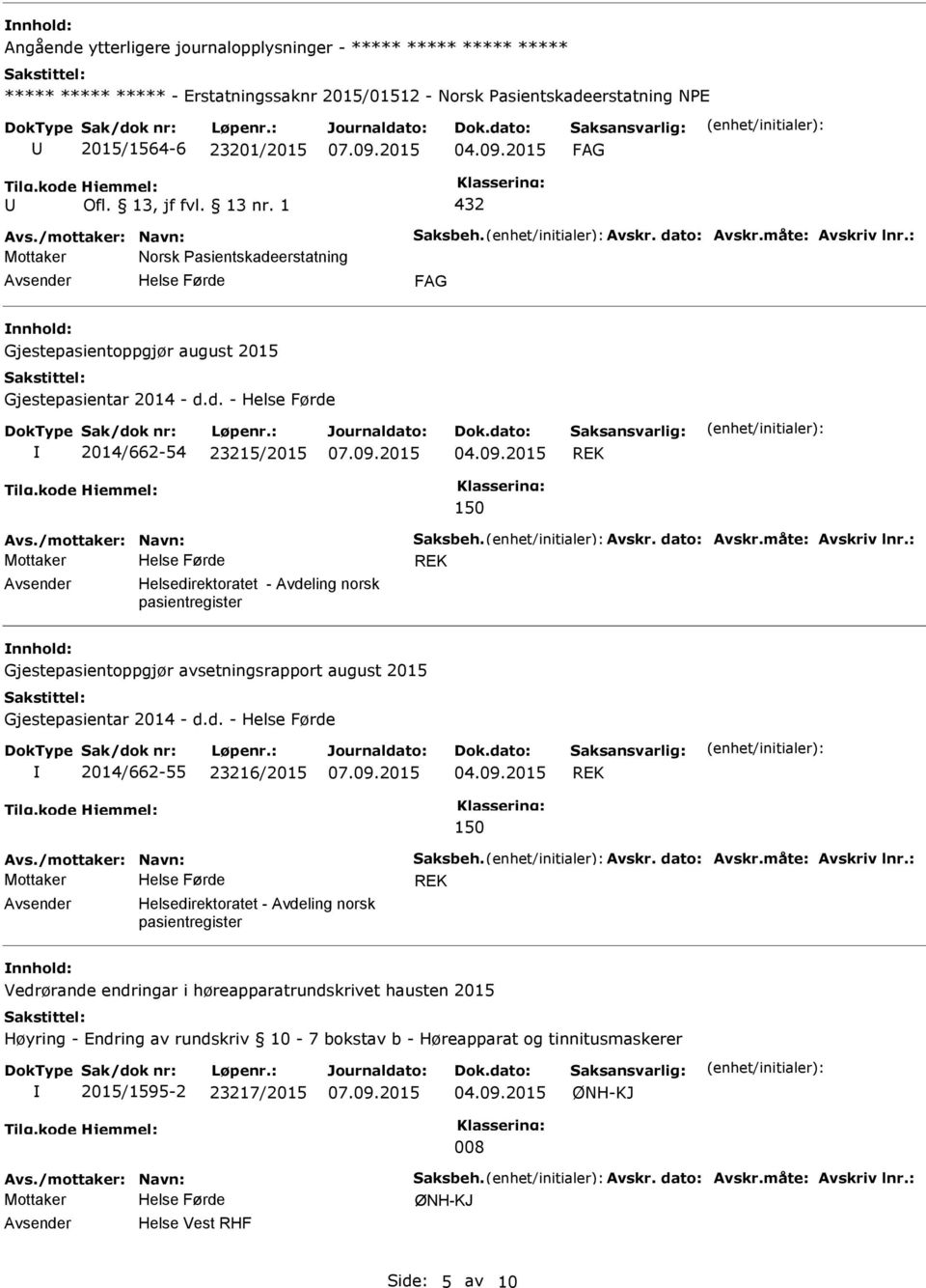 d. - 2014/662-55 23216/2015 REK 150 Mottaker REK Helsedirektoratet - Avdeling norsk pasientregister Vedrørande endringar i høreapparatrundskrivet hausten 2015 Høyring - Endring av rundskriv