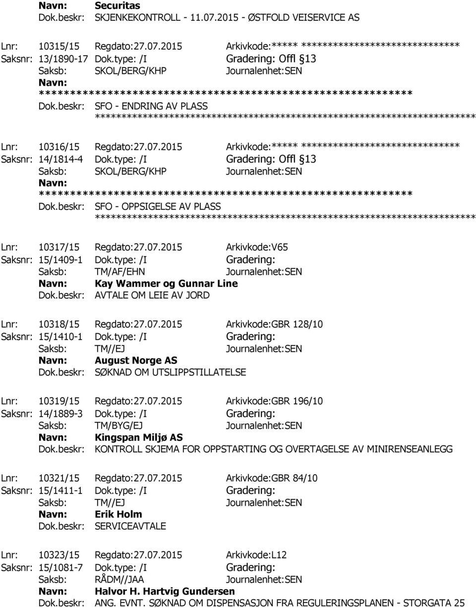 2015 Arkivkode:***** ****************************** Saksnr: 14/1814-4 Dok.type: /I Gradering: Offl 13 Saksb: SKOL/BERG/KHP Journalenhet:SEN Dok.