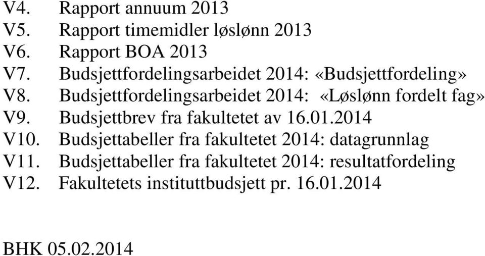 Budsjettfordelingsarbeidet 2014: «Løslønn fordelt fag» V9. Budsjettbrev fra fakultetet av 16.01.2014 V10.