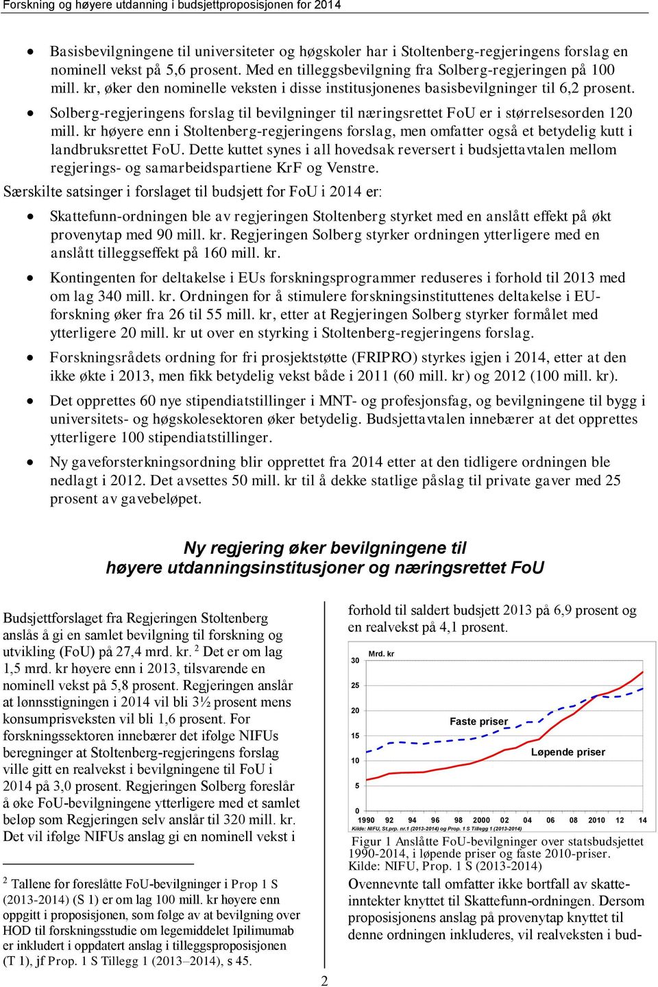 kr høyere enn i Stoltenberg-regjeringens forslag, men omfatter også et betydelig kutt i landbruksrettet FoU.