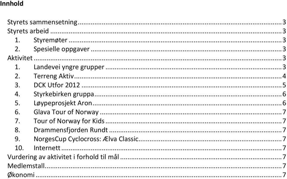 Glava Tour of Norway... 7 7. Tour of Norway for Kids... 7 8. Drammensfjorden Rundt... 7 9.