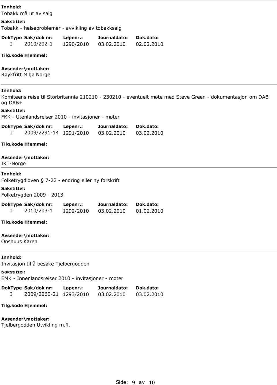 2009/2291-14 1291/2010 KT-Norge Folketrygdloven 7-22 - endring eller ny forskrift Folketrygden 2009-2013 2010/203-1 1292/2010 01.02.