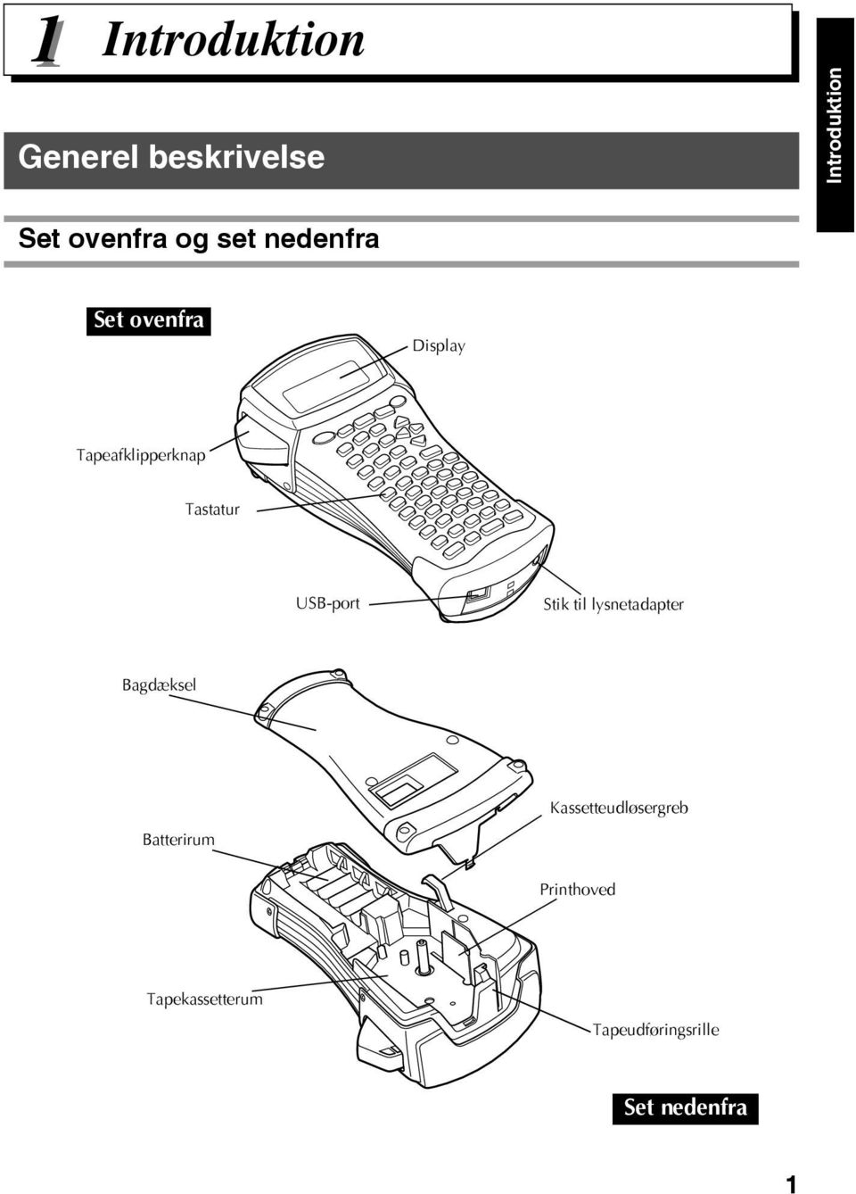 USB-port Stik til lysnetadapter Bagdæksel Kassetteudløsergreb