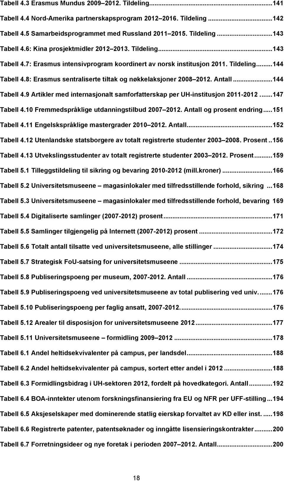 8: Erasmus sentraliserte tiltak og nøkkelaksjoner 2008 2012. Antall... 144 Tabell 4.9 Artikler med internasjonalt samforfatterskap per UH-institusjon 2011-2012... 147 Tabell 4.