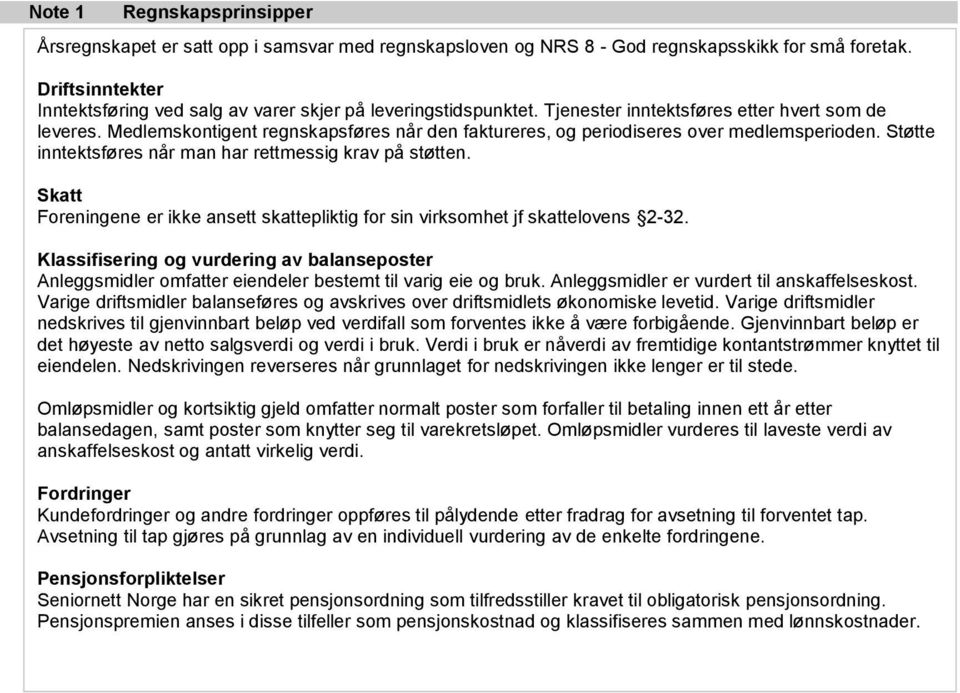 Medlemskontigent regnskapsføres når den faktureres, og periodiseres over medlemsperioden. Støtte inntektsføres når man har rettmessig krav på støtten.