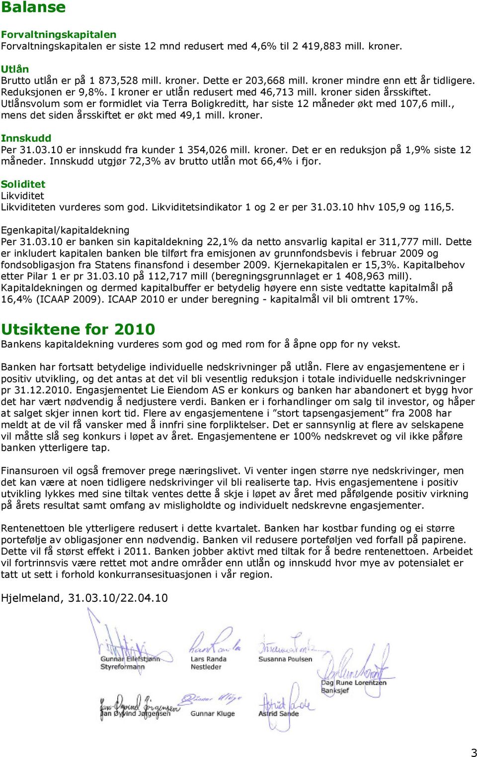 Utlånsvolum som er formidlet via Terra Boligkreditt, har siste 12 måneder økt med 107,6 mill., mens det siden årsskiftet er økt med 49,1 mill. kroner. Innskudd Per 31.03.