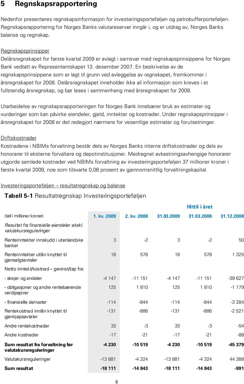 Regnskapsprinsipper Delårsregnskapet for første kvartal 29 er avlagt i samsvar med regnskapsprinsippene for Norges Bank vedtatt av Representantskapet 13. desember 27.