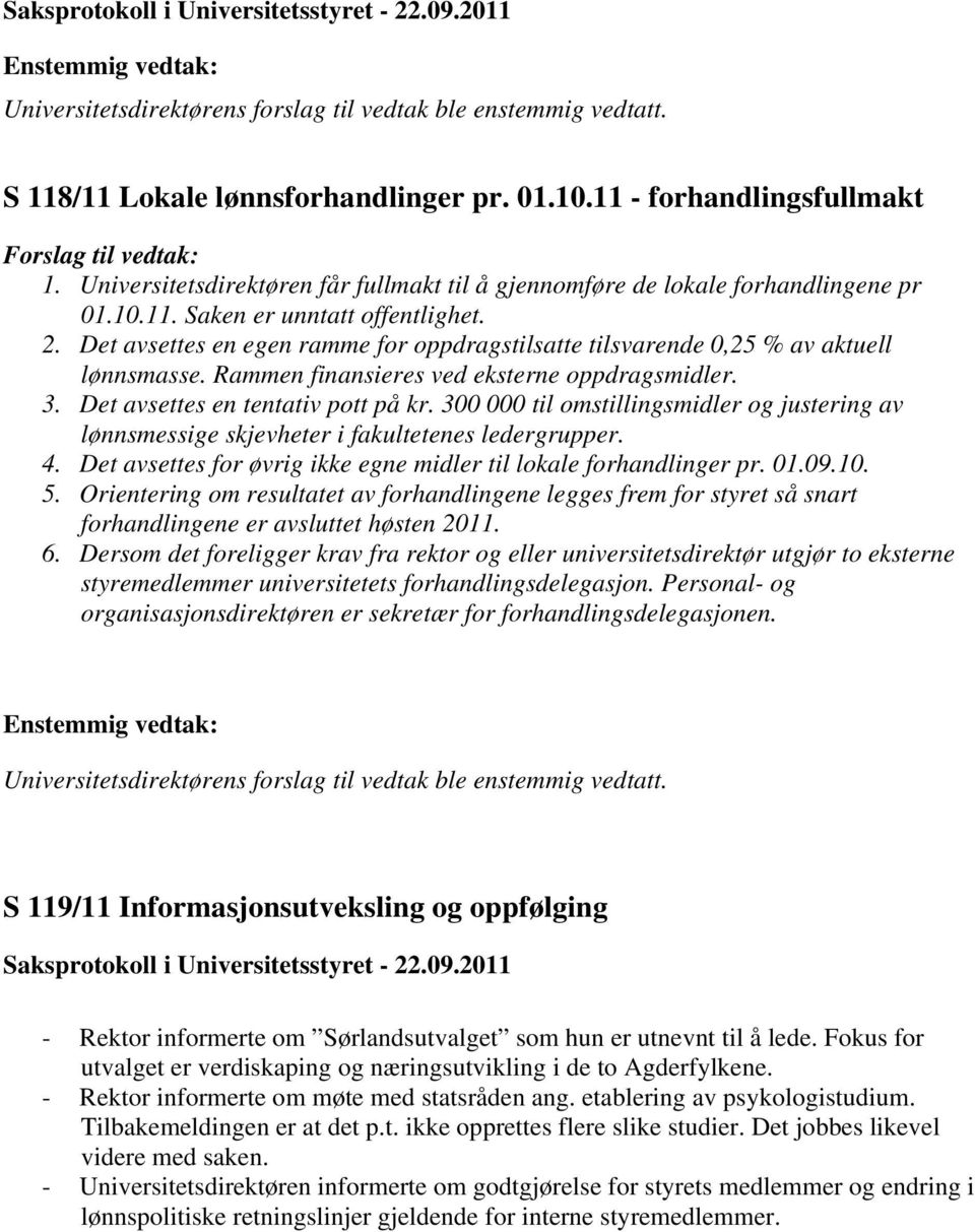 Det avsettes en egen ramme for oppdragstilsatte tilsvarende 0,25 % av aktuell lønnsmasse. Rammen finansieres ved eksterne oppdragsmidler. 3. Det avsettes en tentativ pott på kr.