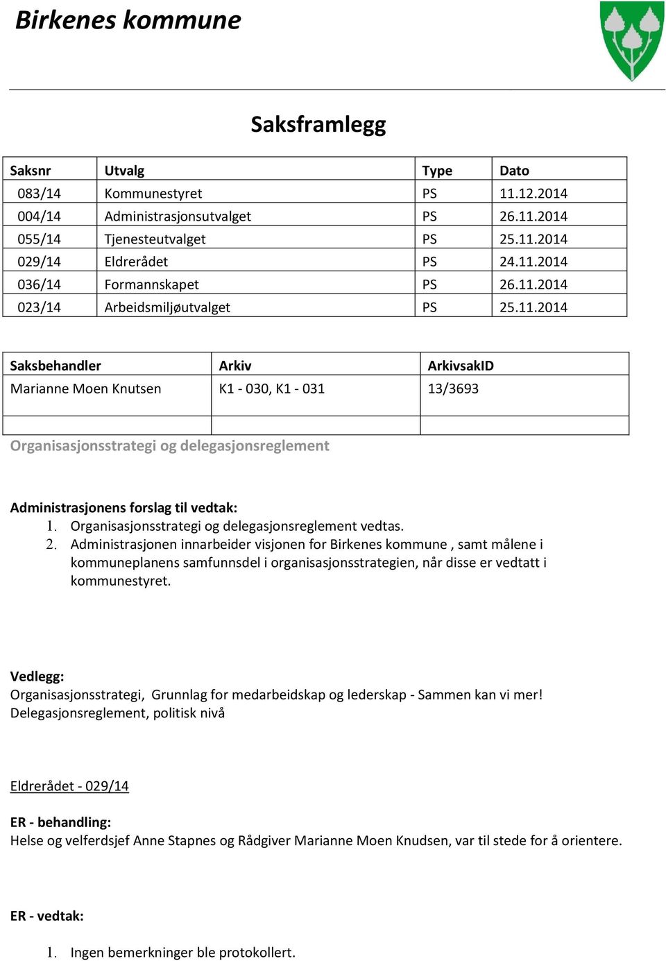 delegasjonsreglement Administrasjonens forslag til vedtak: Vedlegg: Organisasjonsstrategi, Grunnlag for medarbeidskap og lederskap - Sammen kan vi mer!