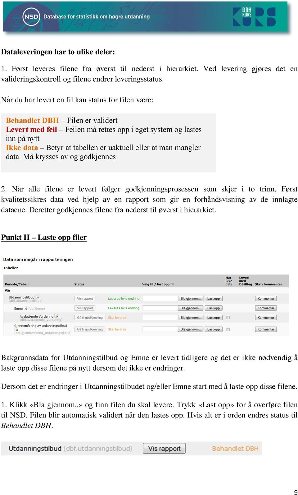 eller at man mangler data. Må krysses av og godkjennes 2. Når alle filene er levert følger godkjenningsprosessen som skjer i to trinn.