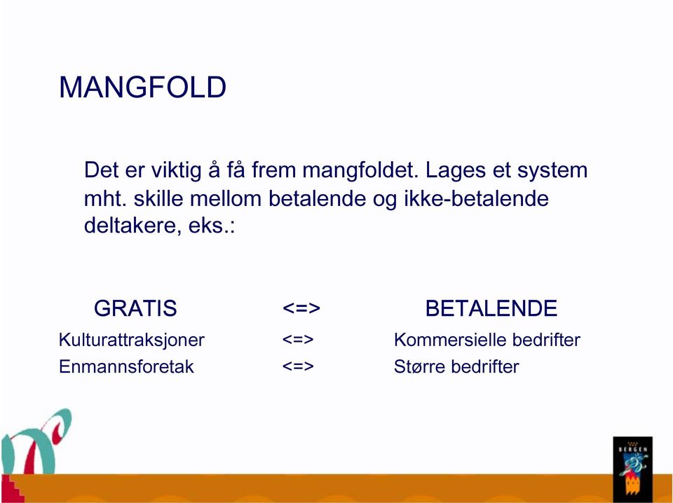 skille mellom betalende og ikke-betalende deltakere, eks.