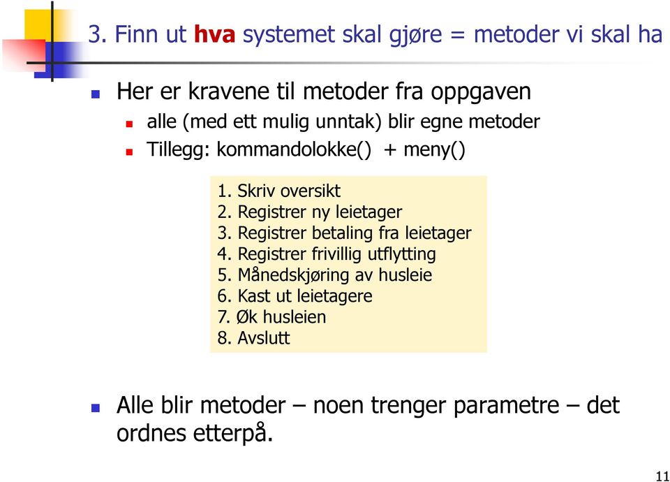 Registrer ny leietager 3. Registrer betaling fra leietager 4. Registrer frivillig utflytting 5.