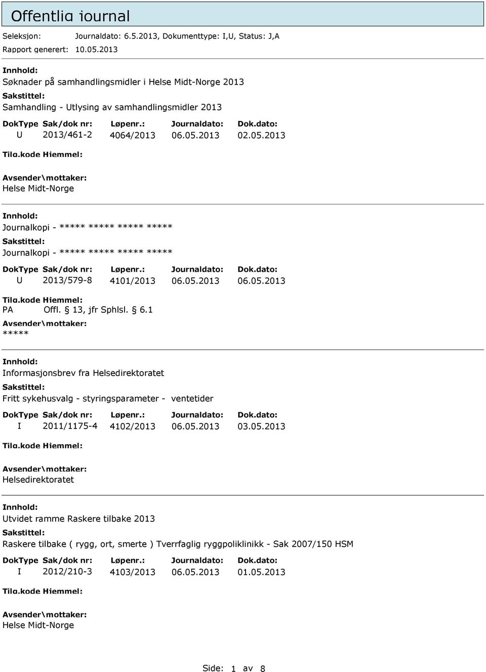 4101/2013 nformasjonsbrev fra Helsedirektoratet Fritt sykehusvalg - styringsparameter - ventetider 2011/1175-4 4102/2013