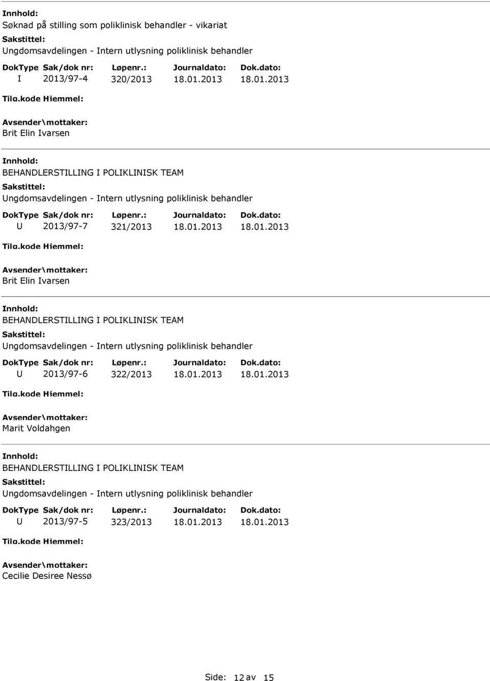 BEHANDLERSTLLNG POLKLNSK TEAM ngdomsavdelingen - ntern utlysning poliklinisk behandler 2013/97-6 322/2013 Marit Voldahgen