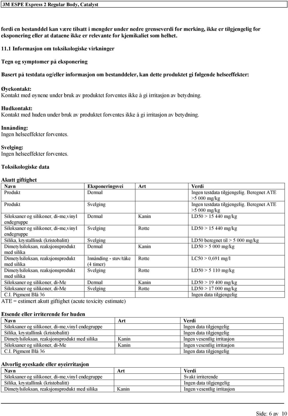 med øynene under bruk av produktet forventes ikke å gi irritasjon av betydning. Hudkontakt: Kontakt med huden under bruk av produktet forventes ikke å gi irritasjon av betydning.