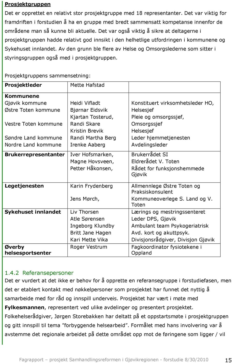 Det var også viktig å sikre at deltagerne i prosjektgruppen hadde relativt god innsikt i den helhetlige utfordringen i kommunene og Sykehuset innlandet.