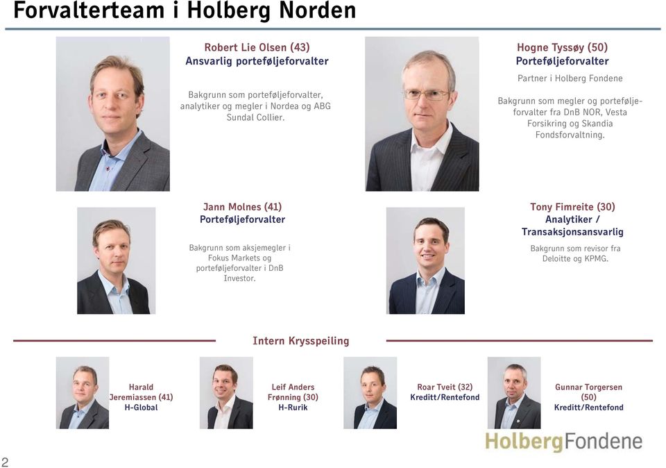 Jann Molnes (41) Porteføljeforvalter Bakgrunn som aksjemegler i Fokus Markets og porteføljeforvalter i DnB Investor.