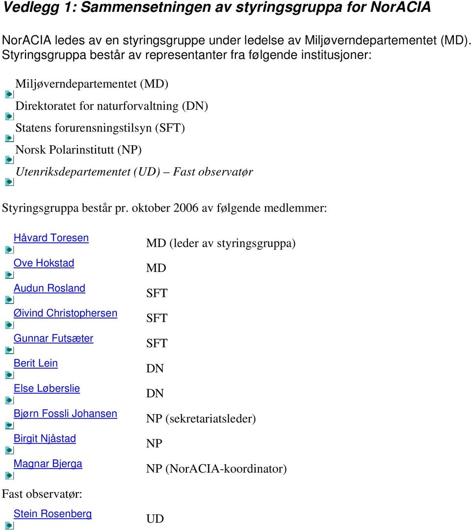 Polarinstitutt (NP) Utenriksdepartementet (UD) Fast observatør Styringsgruppa består pr.