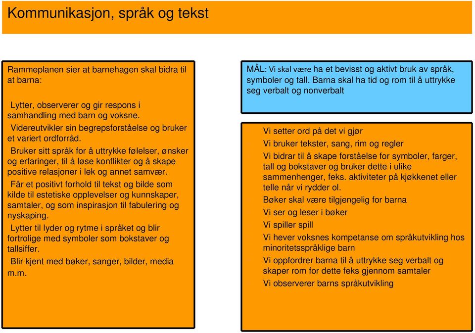 Bruker sitt språk for å uttrykke følelser, ønsker og erfaringer, til å løse konflikter og å skape positive relasjoner i lek og annet samvær.