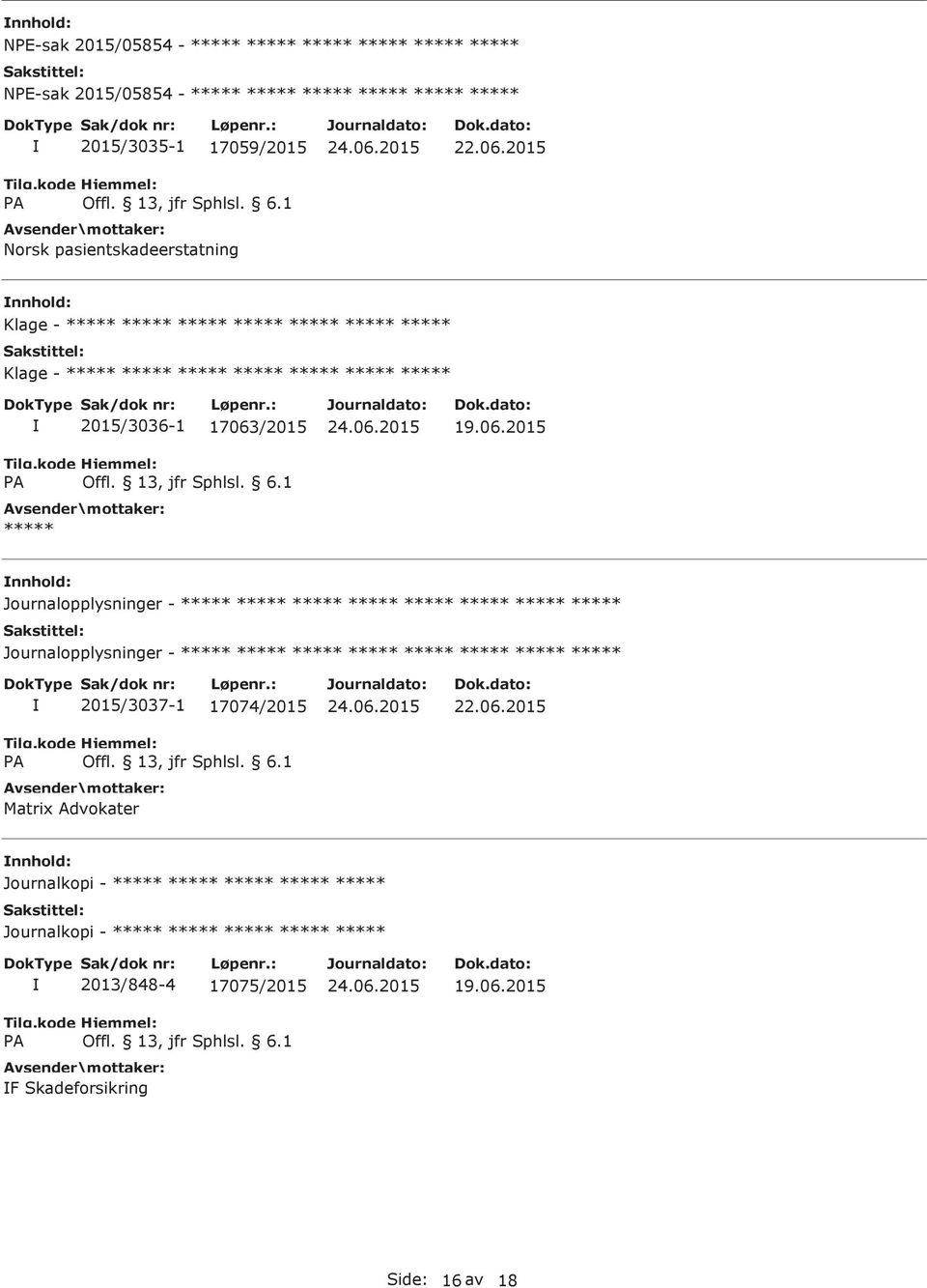 Journalopplysninger - 2015/3037-1 17074/2015 Matrix Advokater 22.06.