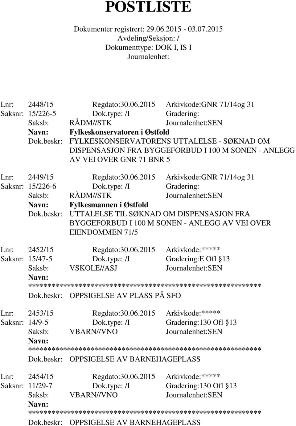 2015 Arkivkode:GNR 71/14og 31 Saksnr: 15/226-6 Dok.type: /I Gradering: Saksb: RÅDM//STK SEN Fylkesmannen i Østfold Dok.