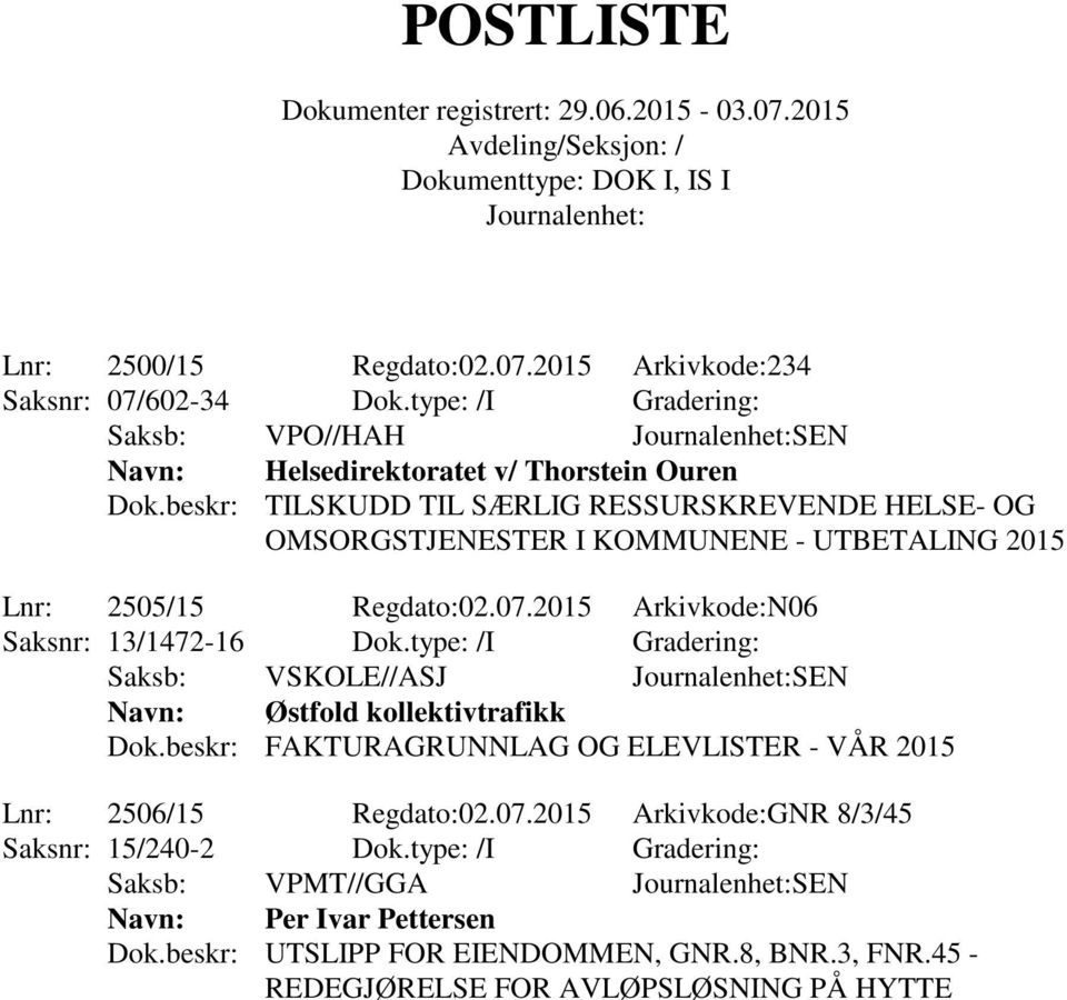 2015 Arkivkode:N06 Saksnr: 13/1472-16 Dok.type: /I Gradering: Saksb: VSKOLE//ASJ SEN Østfold kollektivtrafikk Dok.