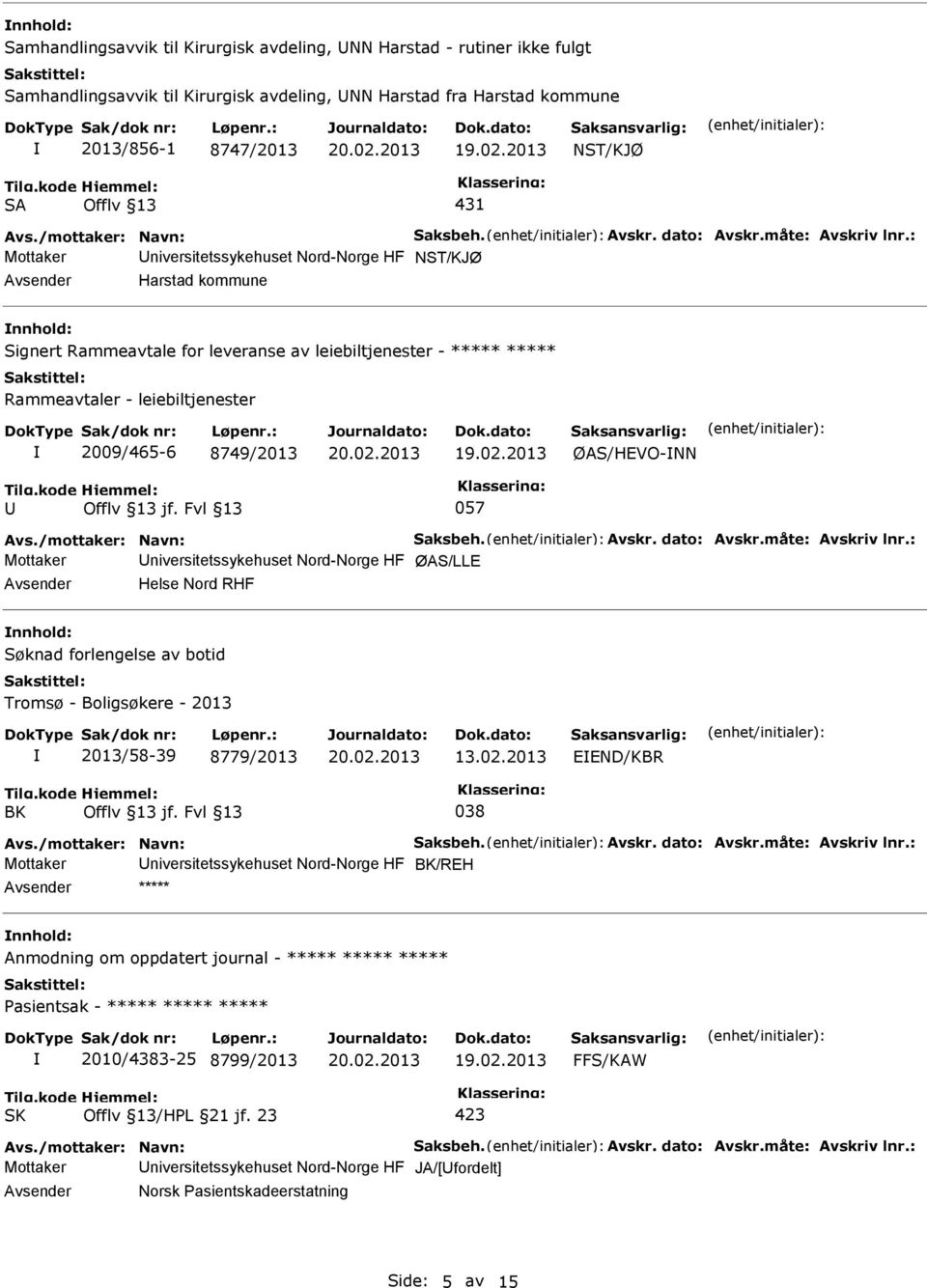 : Mottaker niversitetssykehuset Nord-Norge HF NST/KJØ Harstad kommune nnhold: Signert Rammeavtale for leveranse av leiebiltjenester - ***** ***** Rammeavtaler - leiebiltjenester 2009/465-6 8749/2013