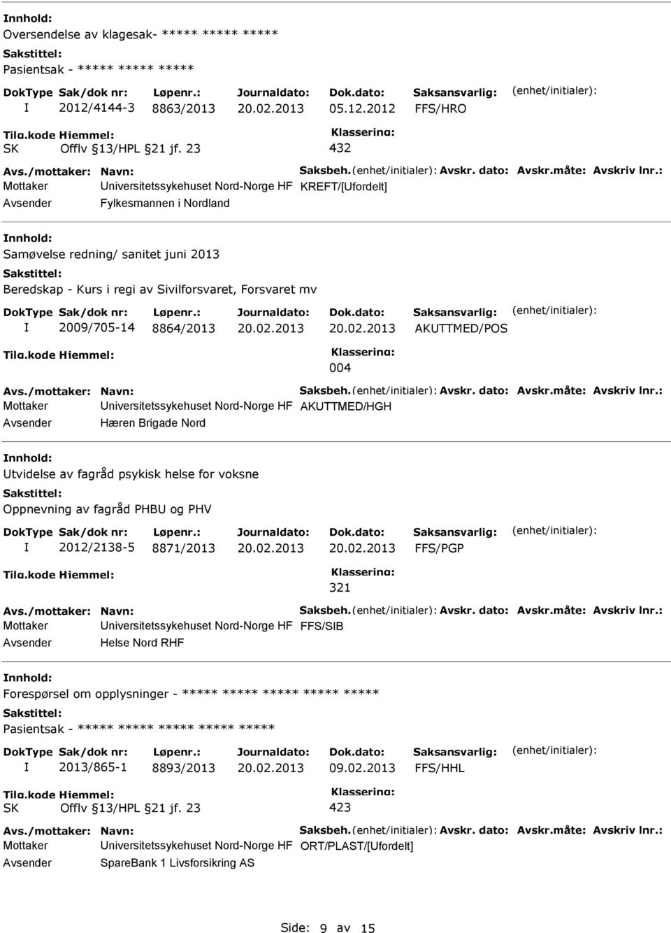 8864/2013 004 AKTTMED/POS Avs./mottaker: Navn: Saksbeh. Avskr. dato: Avskr.måte: Avskriv lnr.