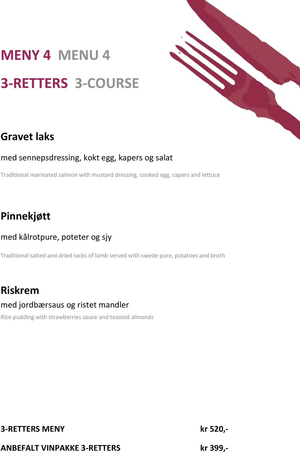 salted and dried racks of lamb served with swede pure, potatoes and broth Riskrem med jordbærsaus og ristet mandler