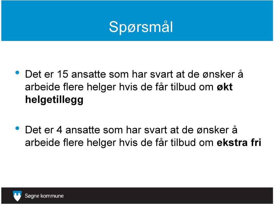 helgetillegg Det er 4 ansatte som har svart at de