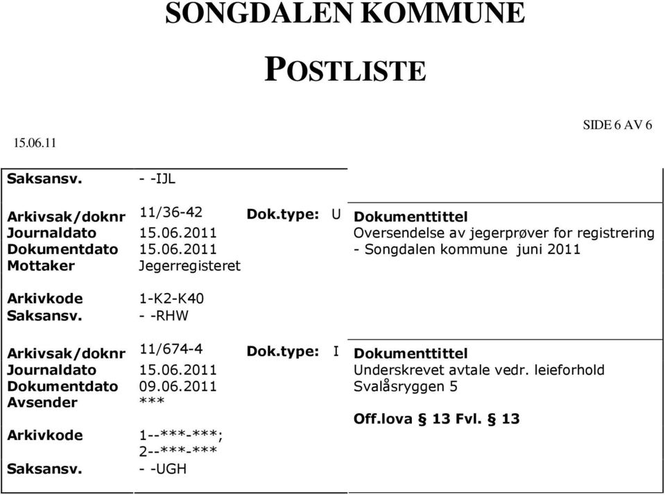 Jegerregisteret 1-K2-K40 - -RHW Arkivsak/doknr 11/674-4 Dokumentdato