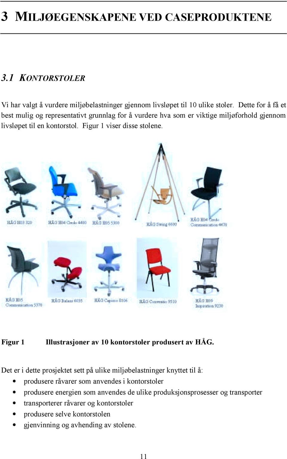 Figur 1 Illustrasjoner av 10 kontorstoler produsert av HÅG.