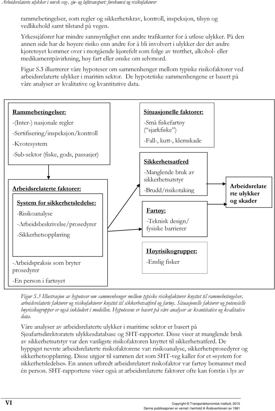 høy fart eller ønske om selvmord. Figur S.3 illustrerer våre hypoteser om sammenhenger mellom typiske risikofaktorer ved arbeidsrelaterte ulykker i maritim sektor.