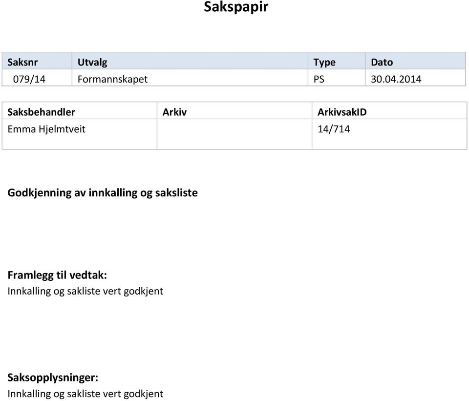 Godkjenning av innkalling og saksliste Framlegg til vedtak: