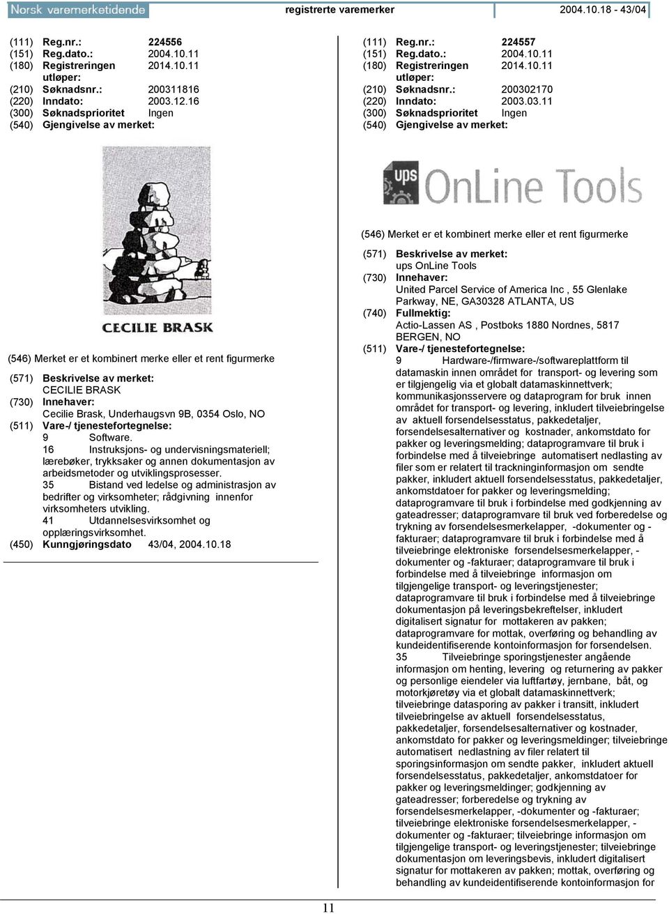 2170 (220) Inndato: 2003.03.11 (300) Søknadsprioritet Ingen CECILIE BRASK Cecilie Brask, Underhaugsvn 9B, 0354 Oslo, NO 9 Software.