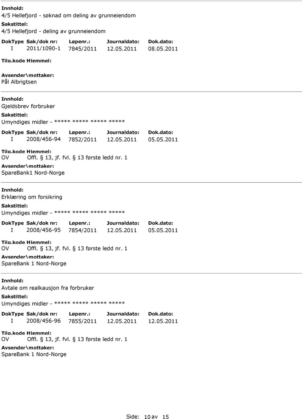 2011 Pål Albrigtsen nnhold: Gjeldsbrev forbruker 2008/456-94 7852/2011 SpareBank1