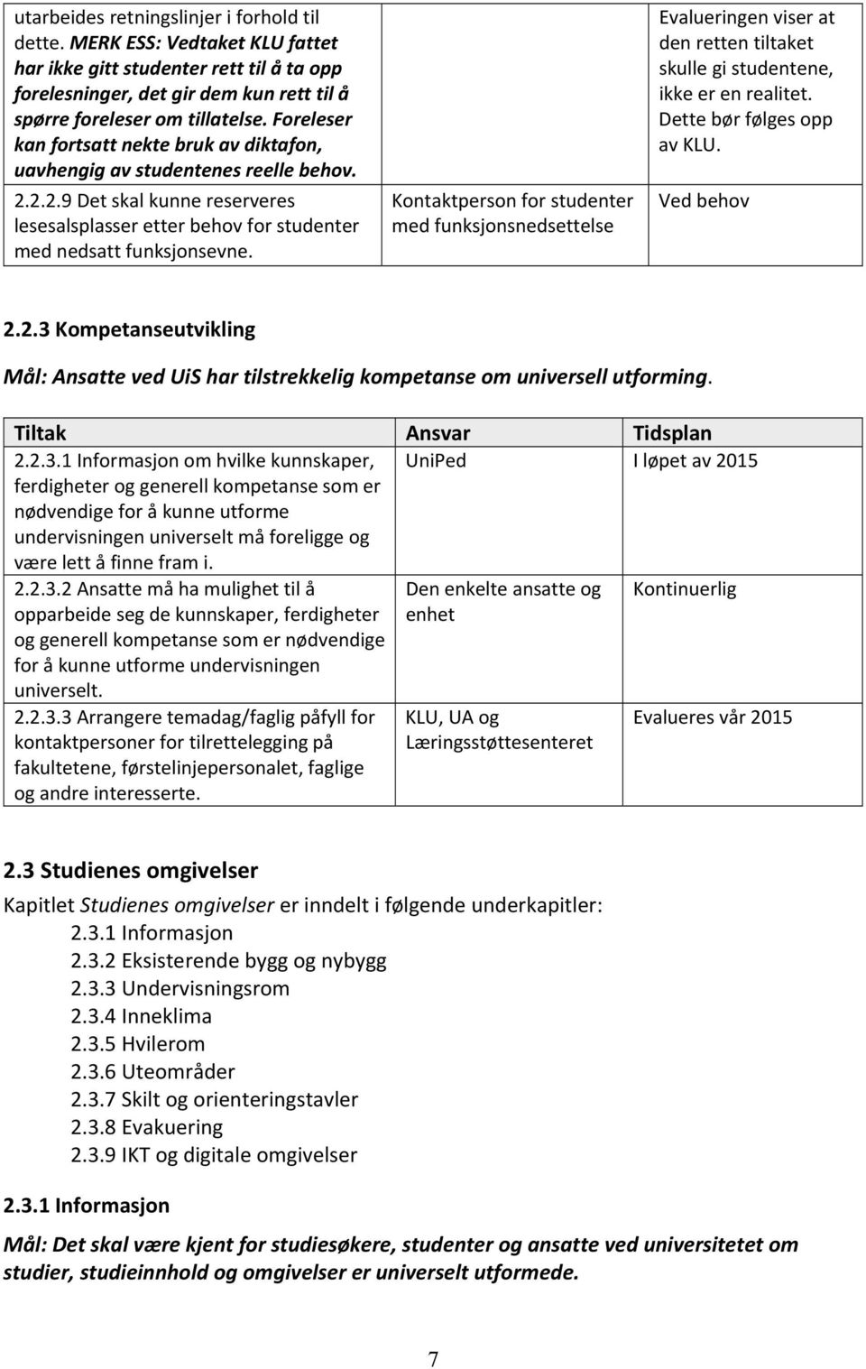 Kontaktperson for studenter med funksjonsnedsettelse Evalueringen viser at den retten tiltaket skulle gi studentene, ikke er en realitet. Dette bør følges opp av KLU. Ved behov 2.