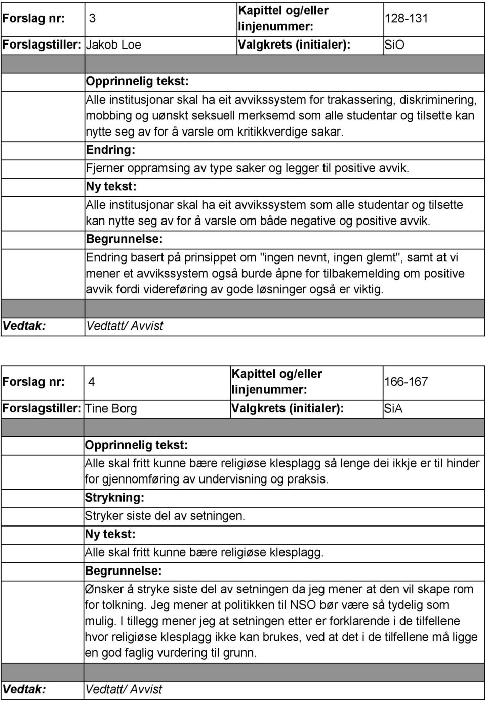 Alle institusjonar skal ha eit avvikssystem som alle studentar og tilsette kan nytte seg av for å varsle om både negative og positive avvik.