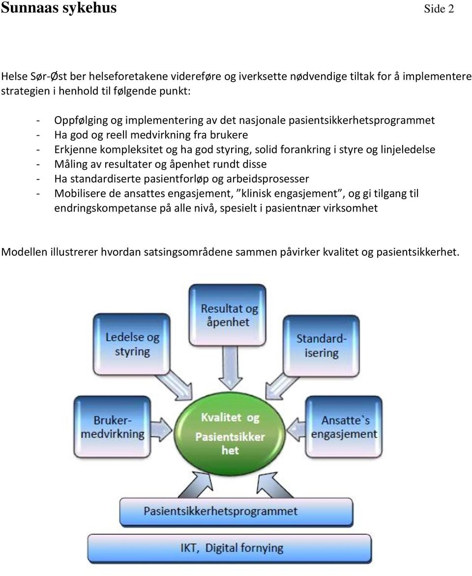 og linjeledelse - Måling av resultater og åpenhet rundt disse - Ha standardiserte pasientforløp og arbeidsprosesser - Mobilisere de ansattes engasjement, klinisk