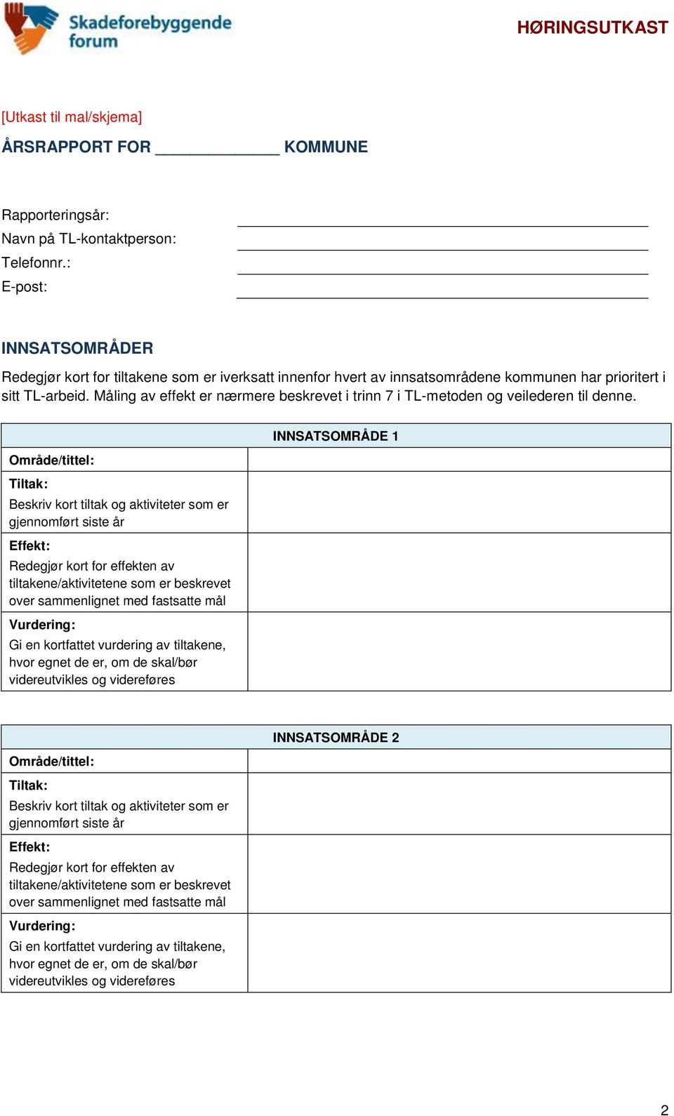 : E-post: INNSATSOMRÅDER Redegjør kort for tiltakene som er iverksatt innenfor hvert av